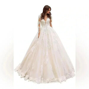 Gorgeous Beige Lace Wedding Dress A Line